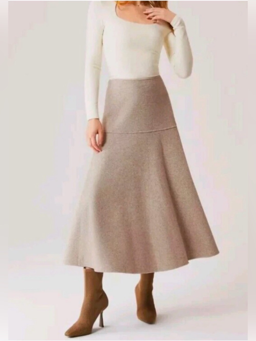 OGL CashSoft Wool-like Flare Skirt in Oatmeal Color Size Small NWT